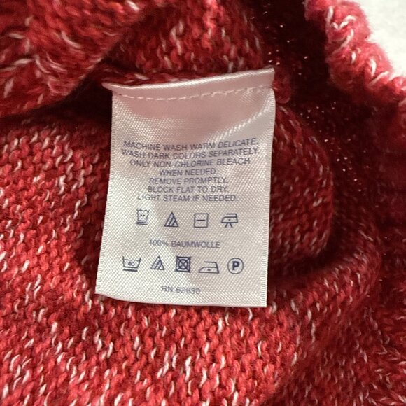 Lands' End Drifter Sweater Cable Cross Hatch Knit Womens Large 14-16 Red & White - Picture 5 of 9